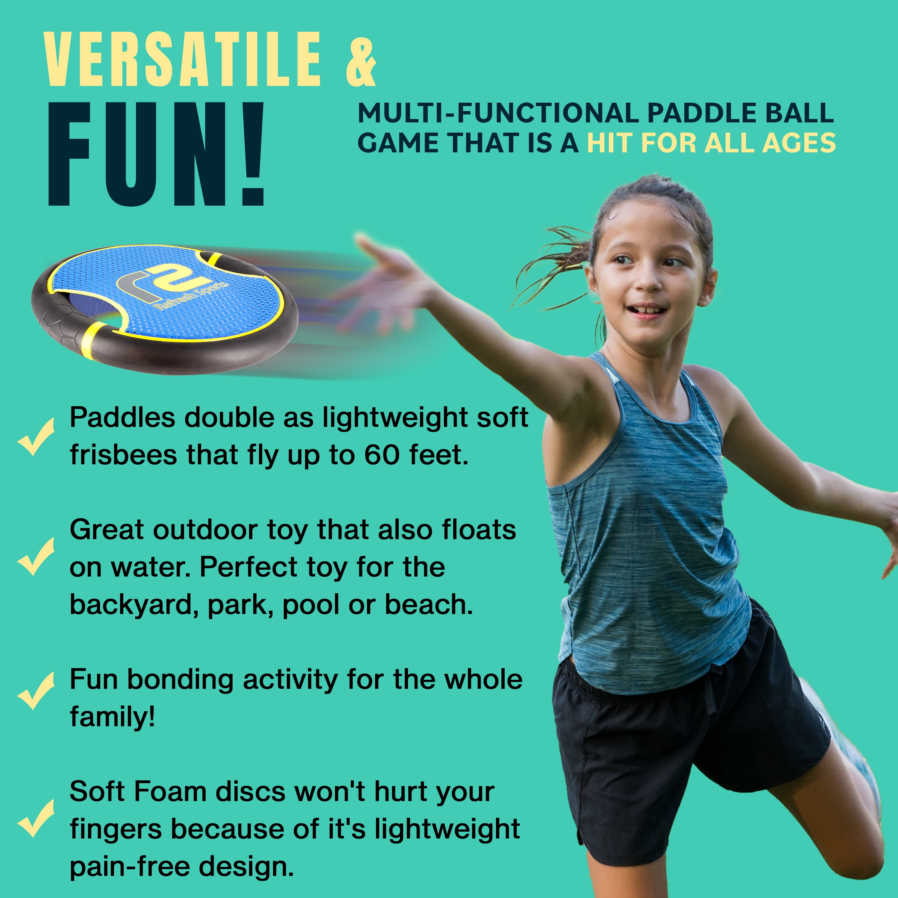 Bouncy Paddle & Stringy Ball Game - Black & Yellow - Refresh Sports