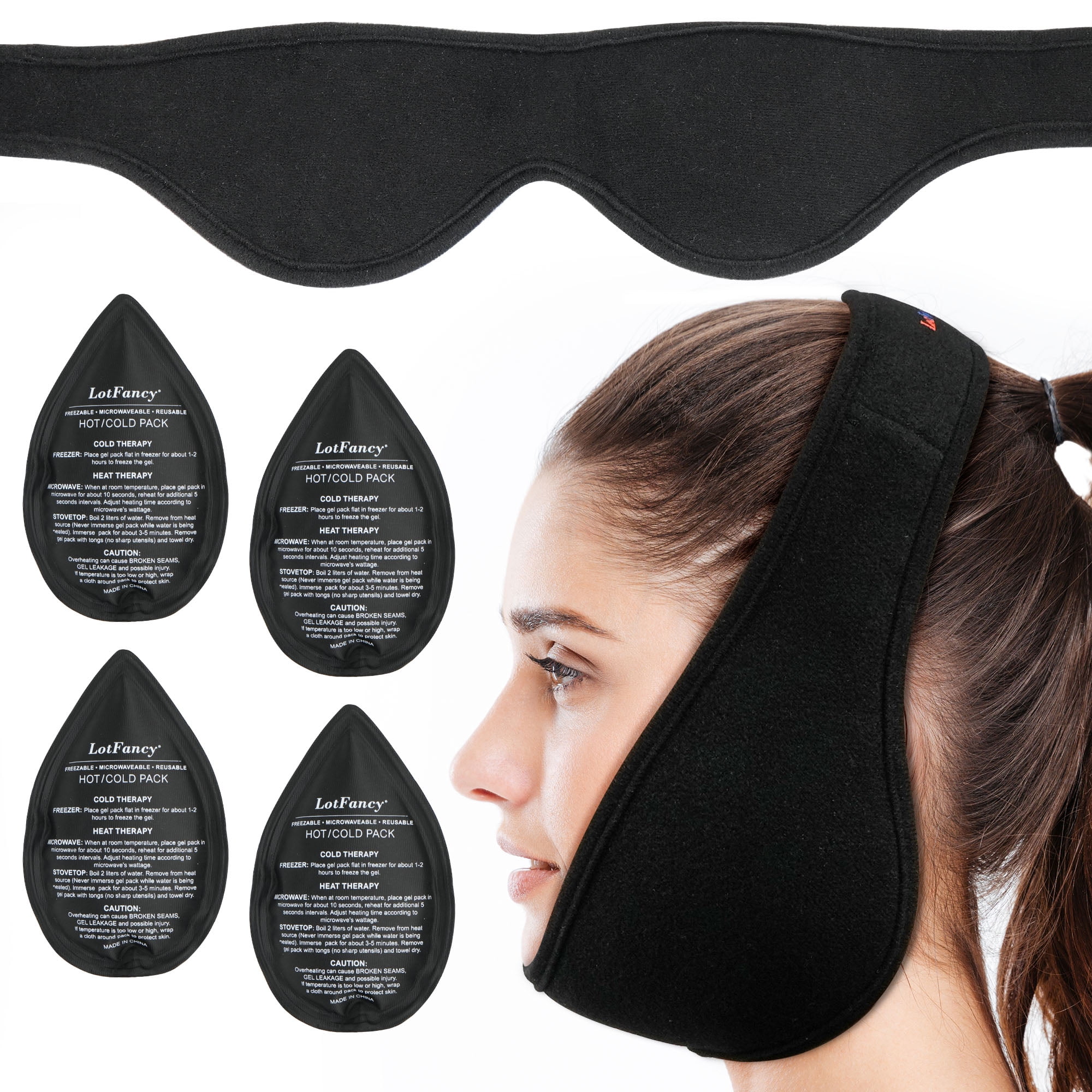 LotFancy Wisdom Teeth Ice Pack Head Wrap with 4 Gel Packs