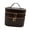 Coffee color, variant on Stylish Cylindrical Makeup Carrier Designed With Double Zippers And Shoulder Strap Attachment For Easy Carrying