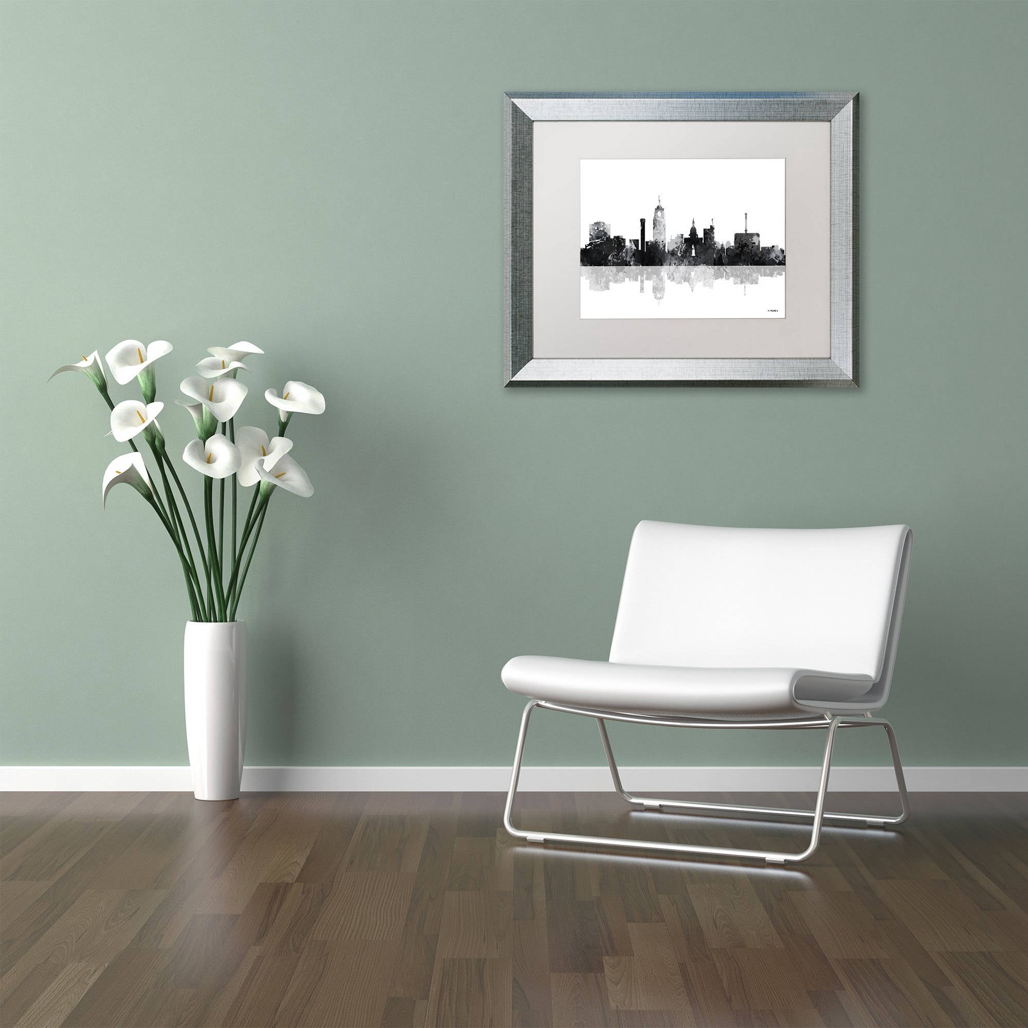 Trademark Fine Art "Lansing Michigan Skyline BG-1" Canvas Art by Marlene Watson, White Matte, Silver Frame