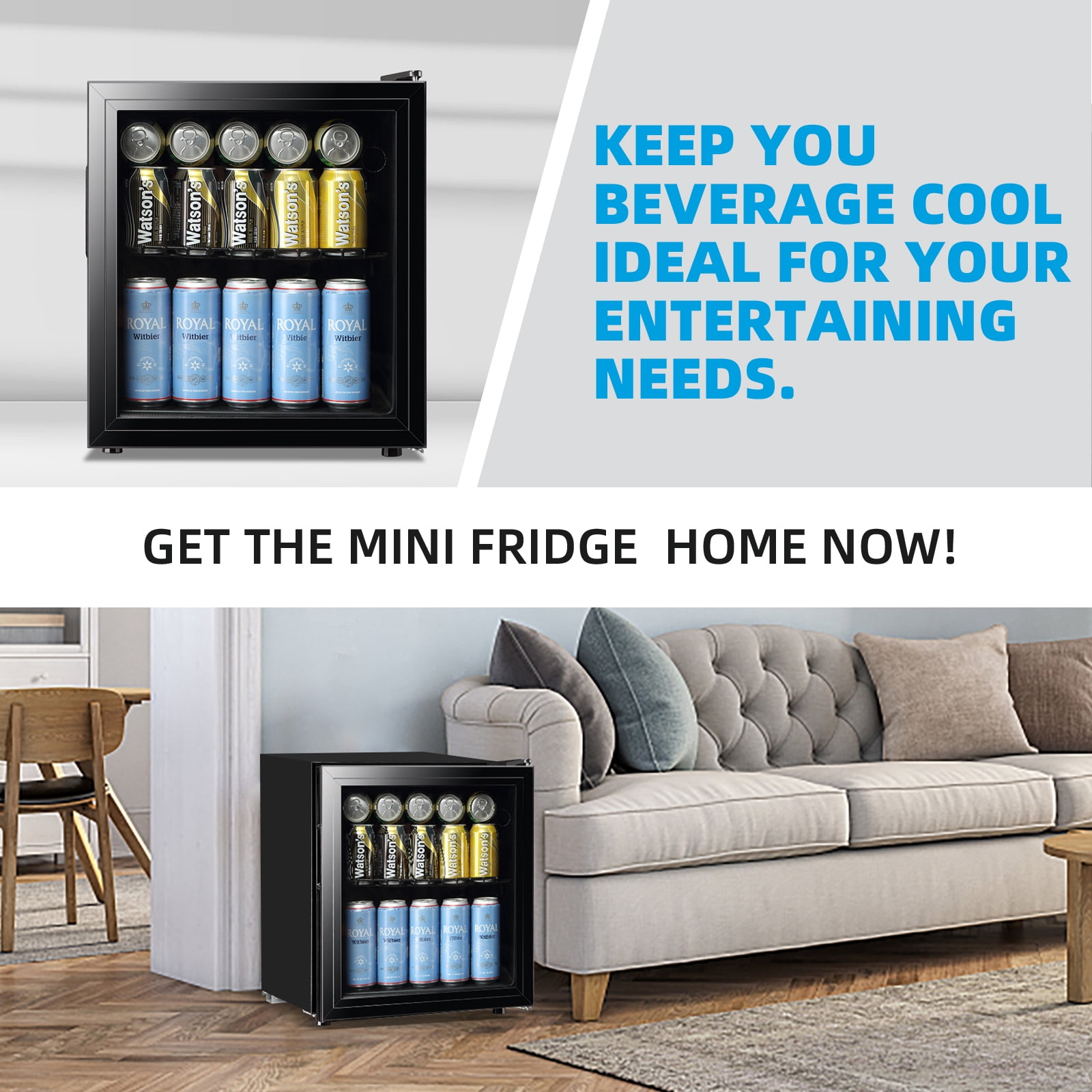 TACOOL 50Cans Mini Beverage Refrigerator Cooler, Mini Fridge with Glass Door 7 Temperature Setting for Home/Bar/Office