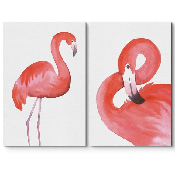wall26-2 Panel Canvas Wall Art - Watercolor Style Red Flamingoes - Giclee Print Gallery Wrap Modern Home Art Ready to Hang - 24"x36" x 2 Panels