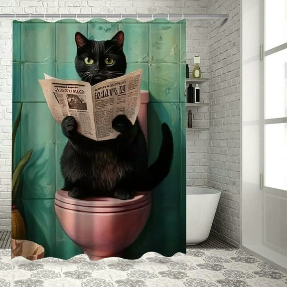 Autua Cute Cat Washable Shower Curtain Set 100% Polyester Fiber Bathroom Curtain with Hooks 36"x72