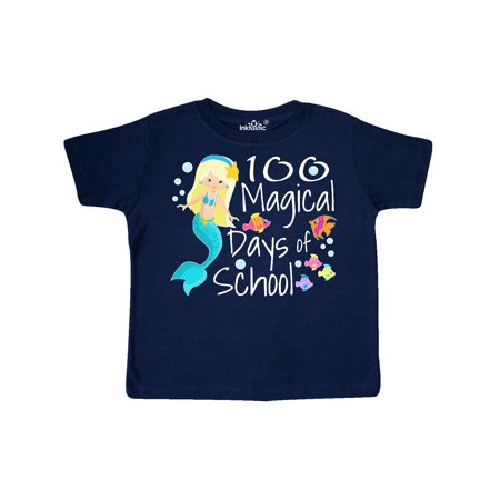 

Inktastic 100 Magical Days of School with Blue Mermaid and Fish Gift Toddler Boy or Toddler Girl T-Shirt