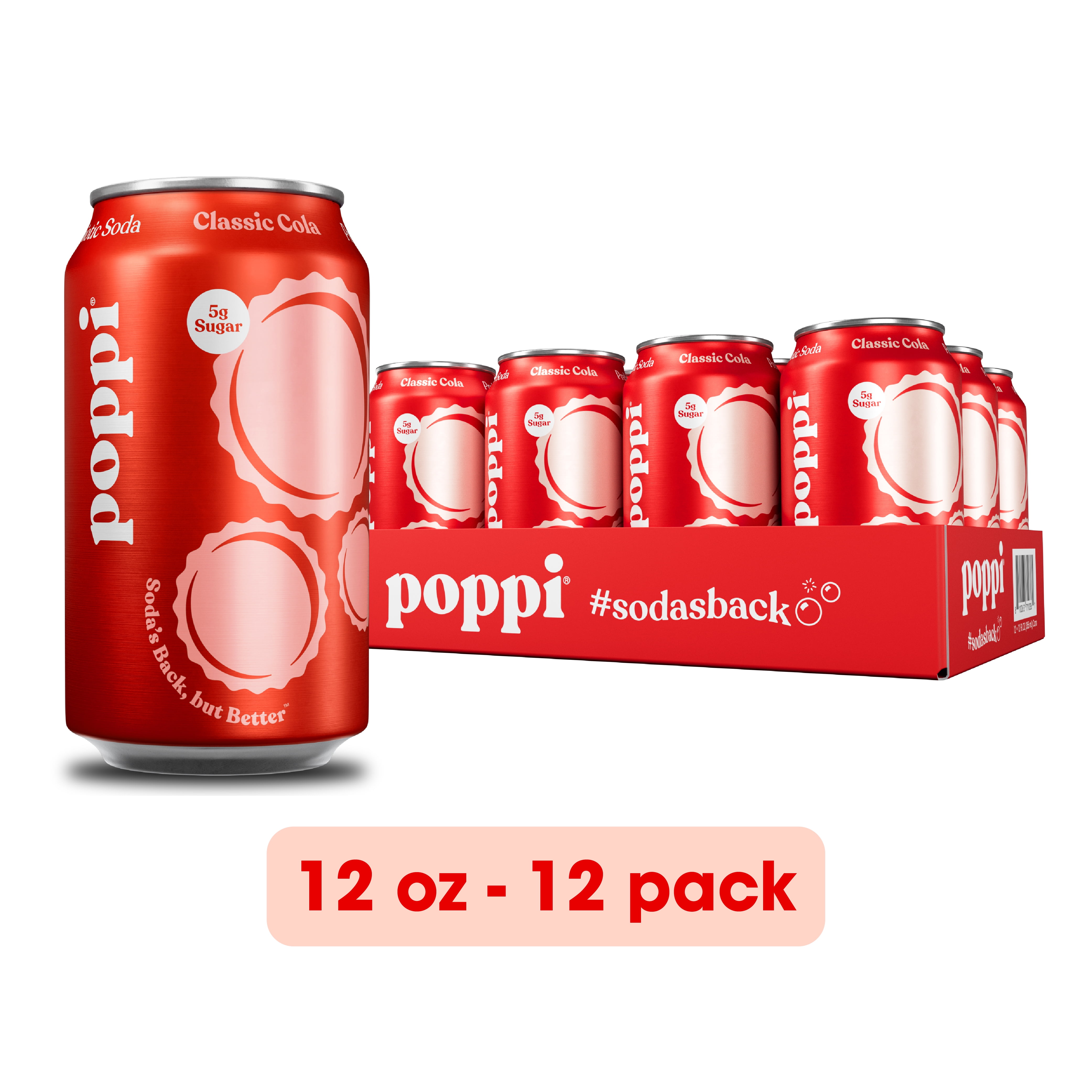 (12 pack) Poppi Classic Cola Prebiotic Soda, 12 oz, 12 Pack Cans