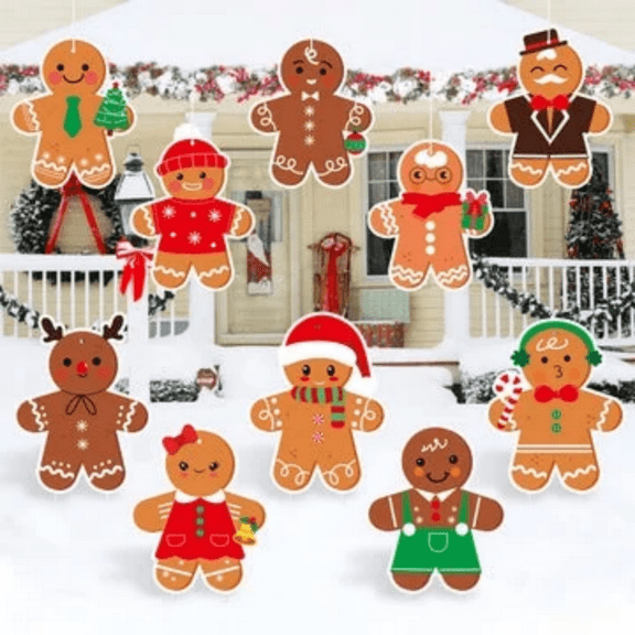 MALLMALL6 Christmas Gingerbread Man Yard Signs for Christmas Party Outdoor Holiday Decor,10Piece