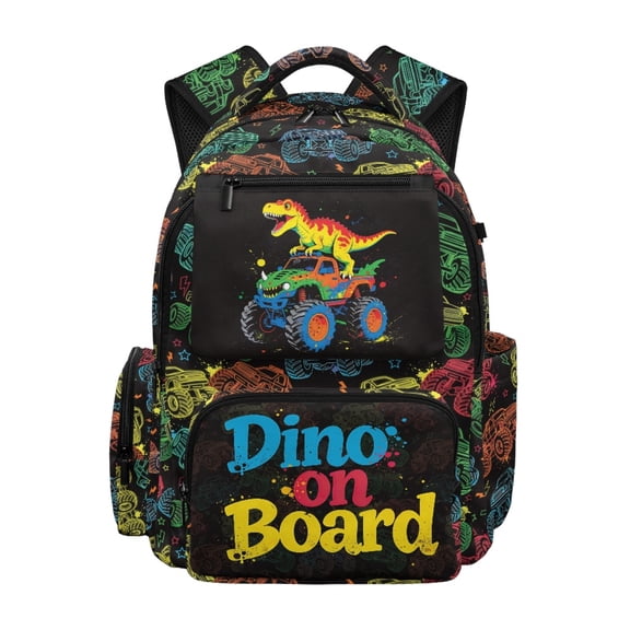FUIALDOLG Colorful Monster Trucks School Bags with Padded Shoulder Straps Adjustable Shoulder Straps Zaino per bambini, Lightweight 17 Inch Book Bag for Elementary Hiking Back to School