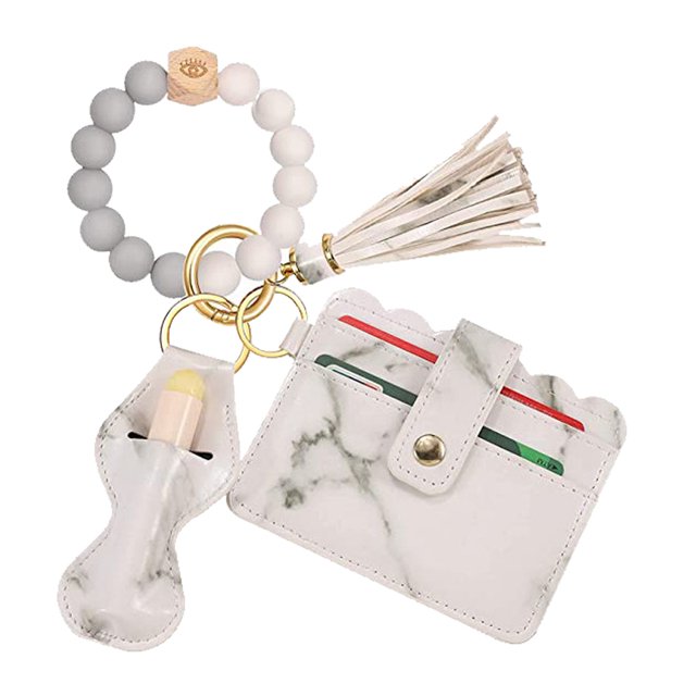 Llavero de la pulsera de la secuencia de la mano del silicón de la franja del paquete de la tarjeta de la pu de Laklulu