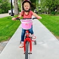 thumbnail image 2 of Cesta para patinete, cesta para bicicleta infantil, de plástico, tejida a mano con lazo frontal (pequeña, rosa, timbre de coche con colores aleatorios), 2 of 7