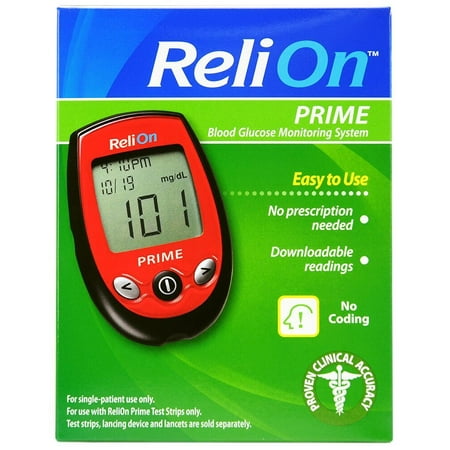 ReliOn Prime Blood Glucose Monitoring System, Red (Best Glucose Meter For Type 2 Diabetes)