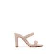 thumbnail image 2 of Women Double Strap High Chunky Heeled Slip On Slide Sandals (Double Braided Beige, 9), 2 of 4