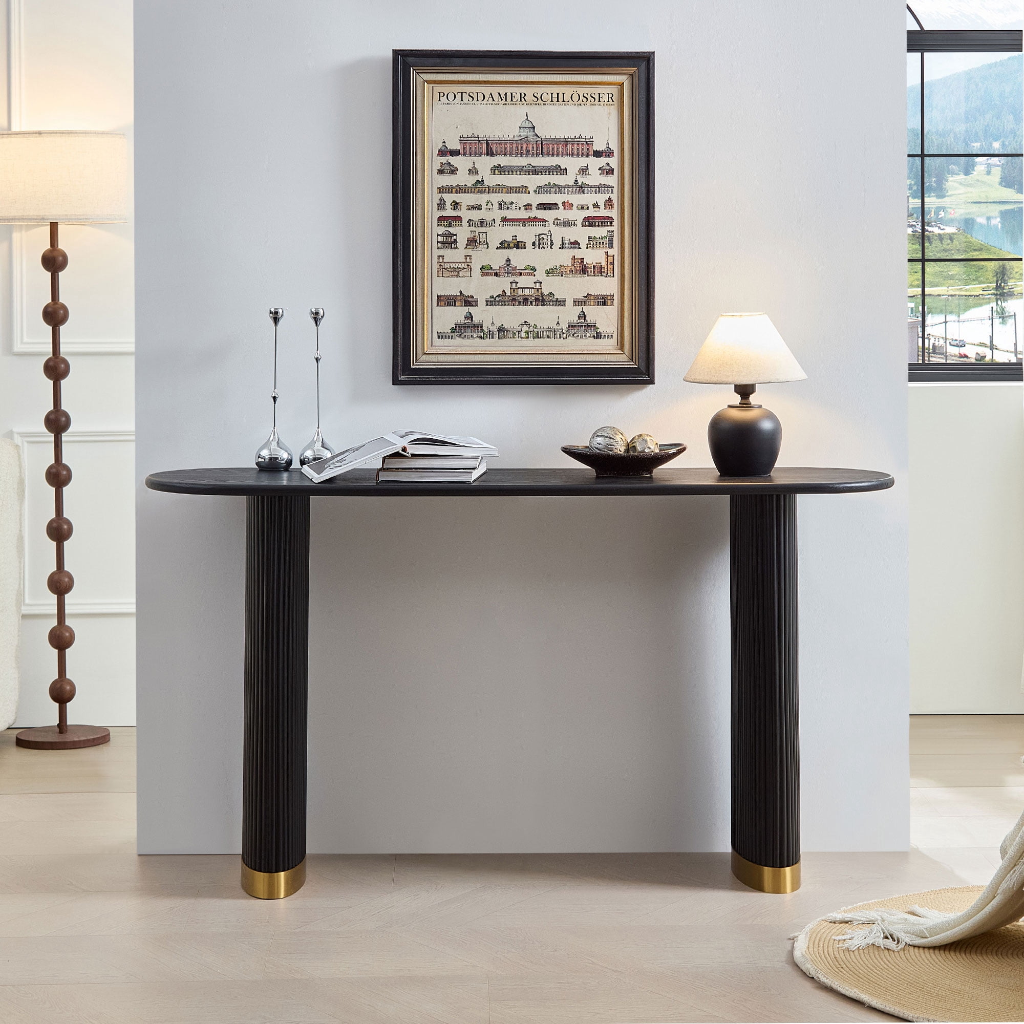 Modern Narrow Entryway Table 59.1 Inch with Unique Stainless Steel Legs