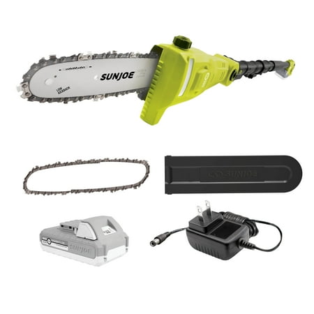 Sun Joe 24V Cordless 8-inch Telescoping Pole Saw, Bonus Spare Chain, 2.0-Ah Battery & Charger