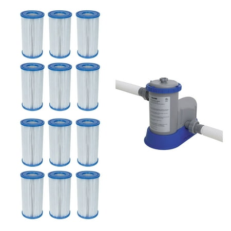 Bestway Pool Filter Pump Cartridge Type-III (12 Pack) + Pool Filter Pump (Best Way To Fix Broken Plastic)
