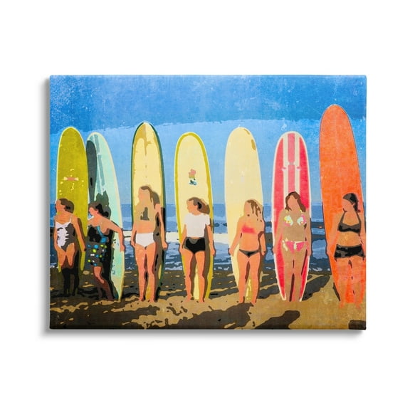 Stupell Industries Modern Pop Style Women Surfing Ocean Sports Graphic Art Gallery Wrapped Canvas Print Wall Art, Design by Graffitee Studios