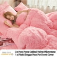 thumbnail image 3 of LIFEREVO 3 Pieces Luxury Plush Shaggy Faux Fur Duvet Cover Set(1 Fluffy Fuzzy Comforter Cover + 2 Pompoms Fringe Quilted Pillow Shams) Furry Bed Set, Zipper Closure, King Size, Pink, 3 of 7