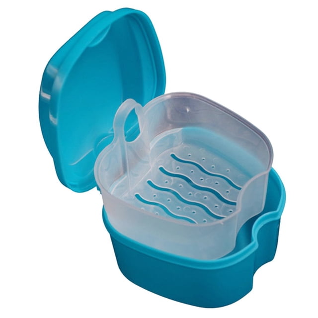 Denture Storage Box Case Cleaning Dental False Teeth Mesh Organizer Container(White)