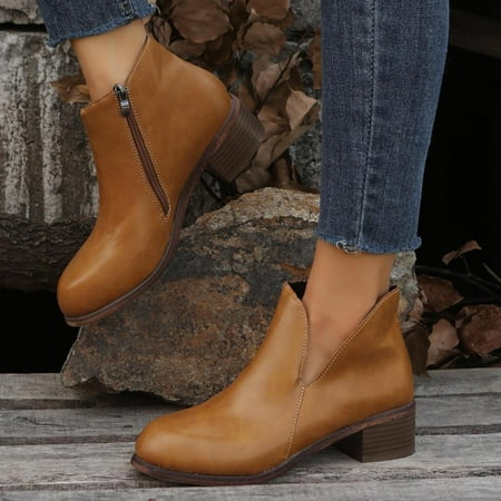 

Tdoqot 2022 Boots for Women- Chunky Heel Christmas Gifts Low-heeled Casual Women s Ankle Boots Brown 37