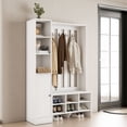 thumbnail image 2 of RichYa 65"H Hall Tree with Bench & Shoe Storage,Freestanding Coat Rack with Narrow Cabinets for Entryway, Living Room, White(D), 2 of 7