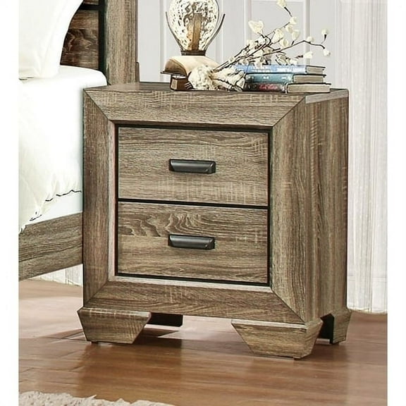 Benzara 2 Drawers Wooden Night Stand With Metal Hardware, Rustic Brown