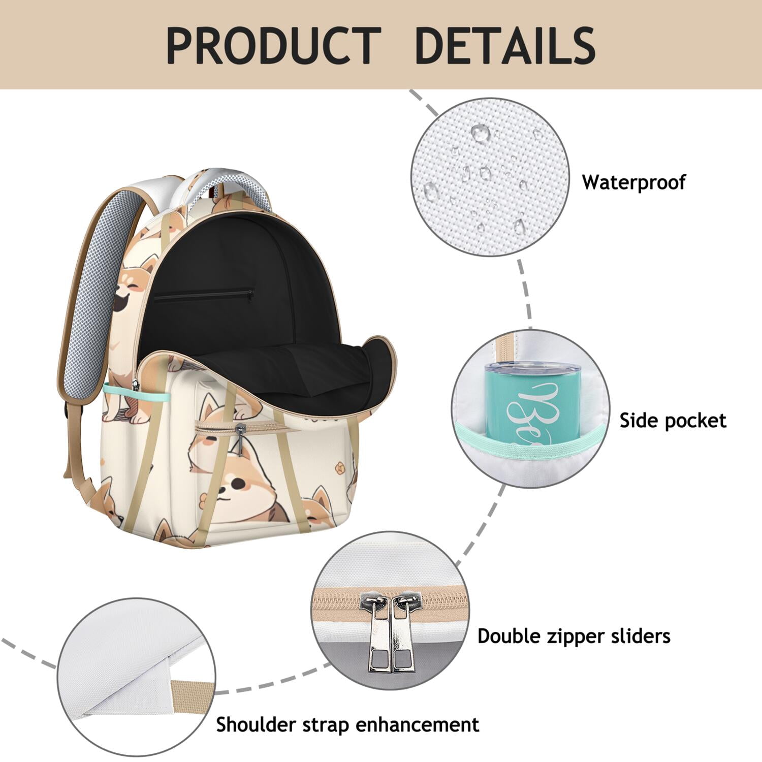 Animal Paw Print Waterproof Backpack - Durable & Organized Storage