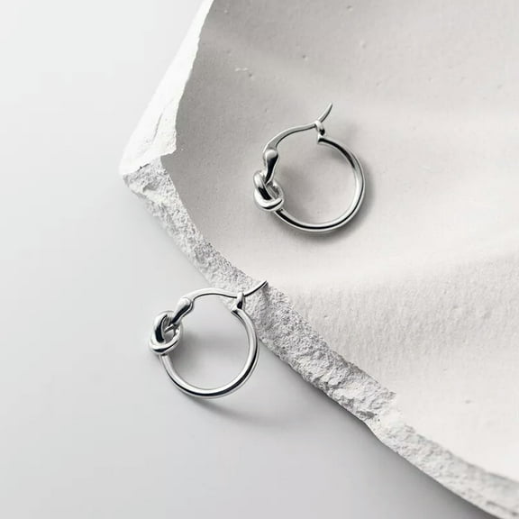 K-KED 925 Sterling Silver 15mm Solid Knot Hoop Earrings / Huggies/ 1.5CM