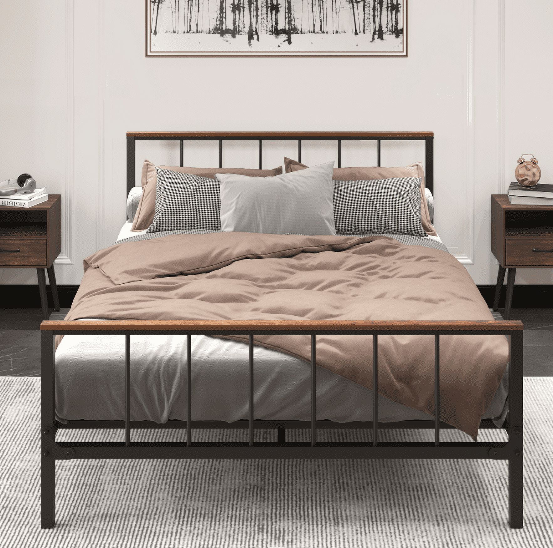 Black Metal Platform Bed frame with Headboard and Footboard,Sturdy Metal Frame,No Box Spring Needed,Queen