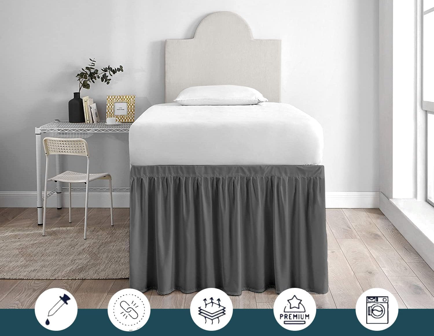 Dorm Room Bed Skirt - College Dorm Bed Skirt - Twin XL, Extra Long - 40 Inch Drop - 100% Microfiber - White