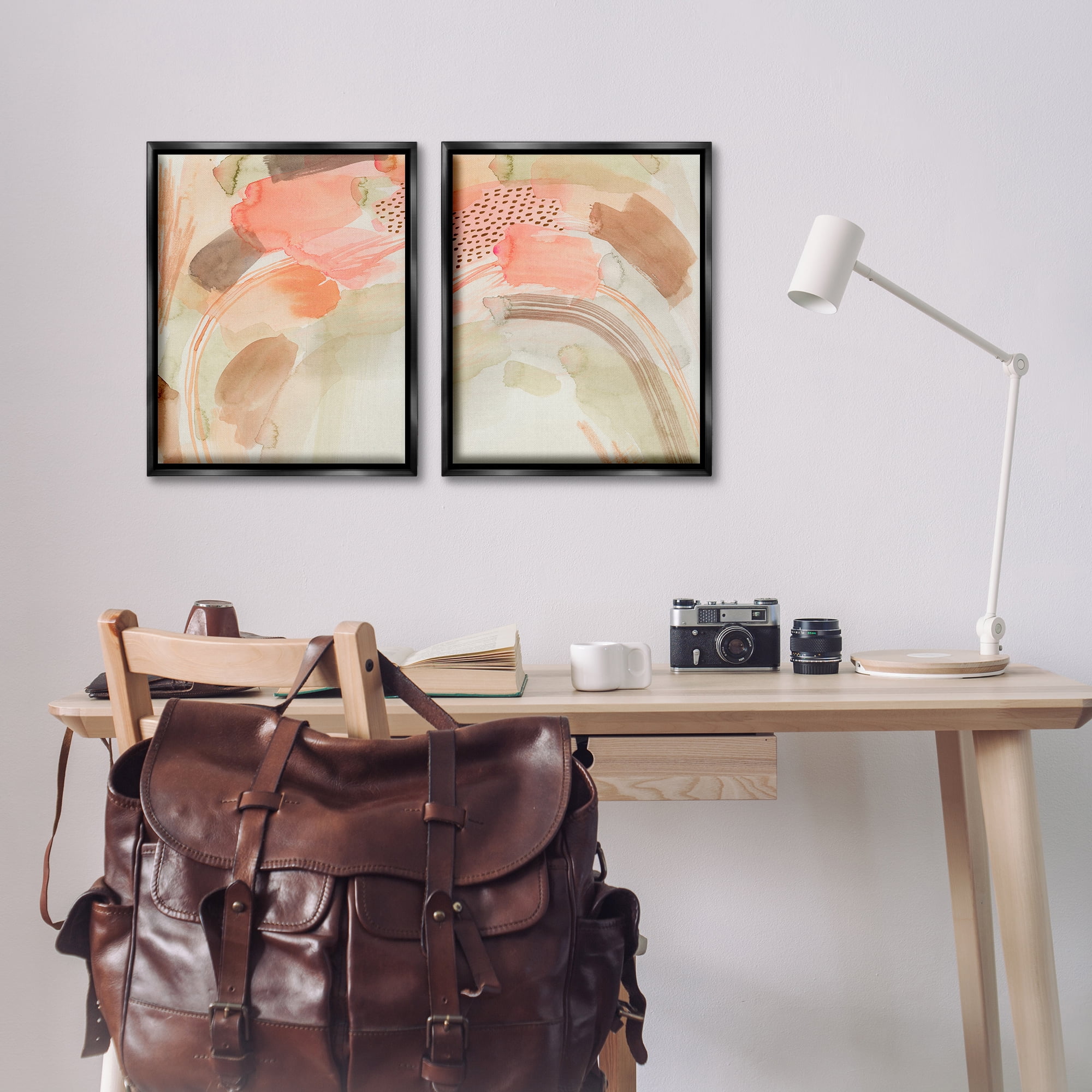 Stupell Industries Pink Peach Abstract Watercolor Abstract Painting Black Floater Framed Canvas Art Print Wall Art, 17 x 21, Set of 2