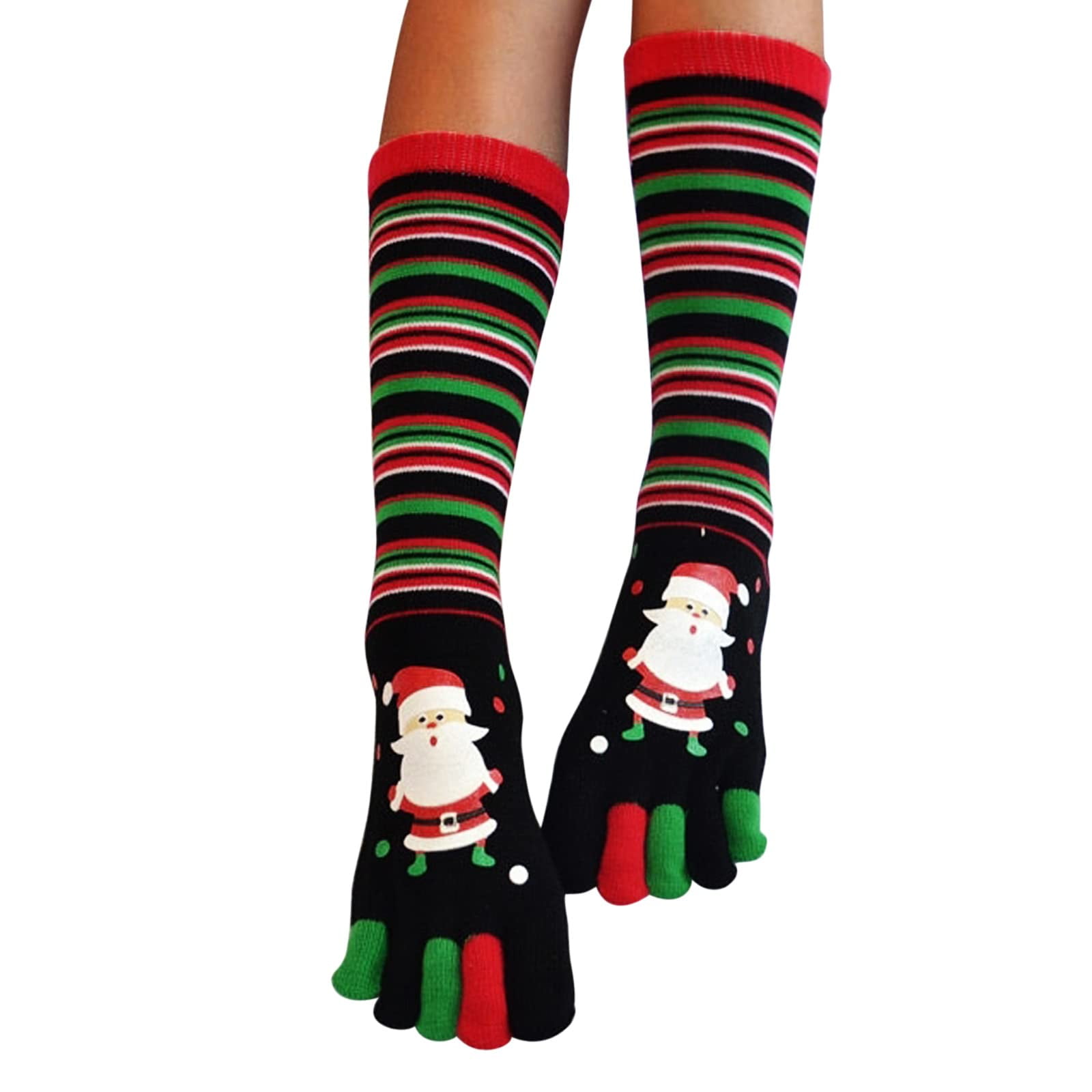 Christmas Toe Socks for Women Novelty Knee Highs Cotton 5 Toes Socks