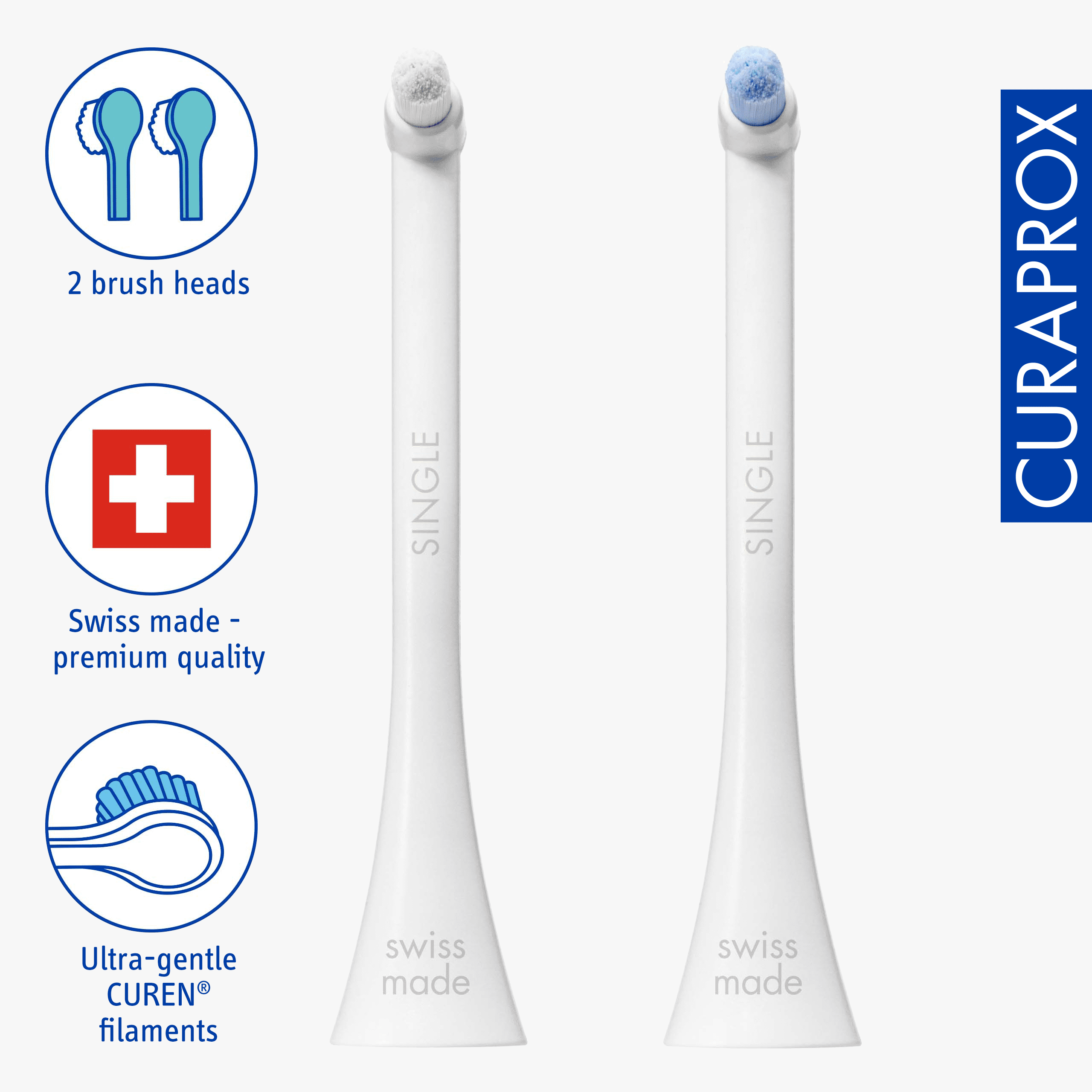 Curaprox Hydrosonic Single Duo Brush Heads, 2-Pack for Precision Cleaning Around Braces and Implants