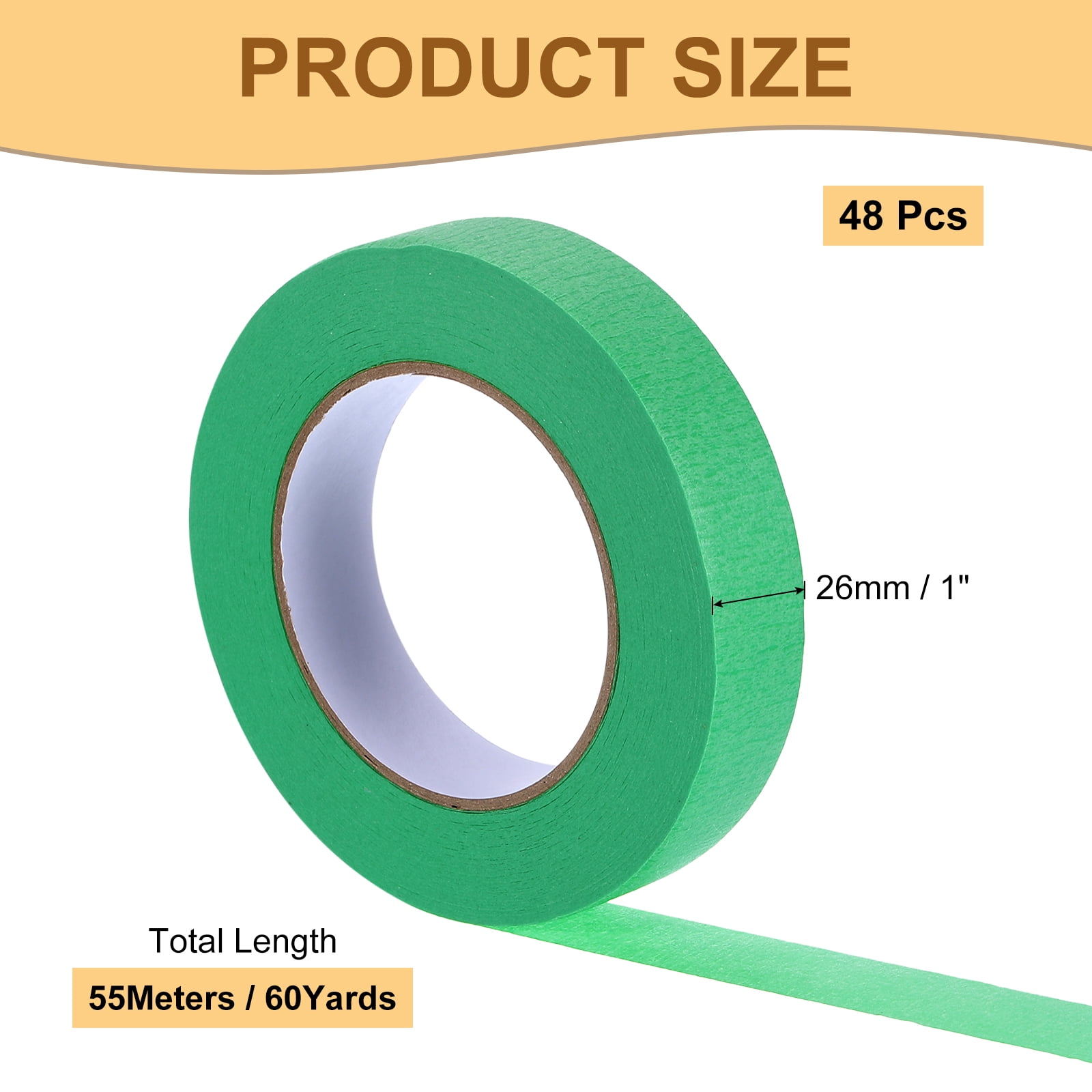 Masking Tape Green Painters Tape Paper Tape [for Crafts DIY Walls Painting Decoration]- 1 Inch x 60 Yards/48 Rolls