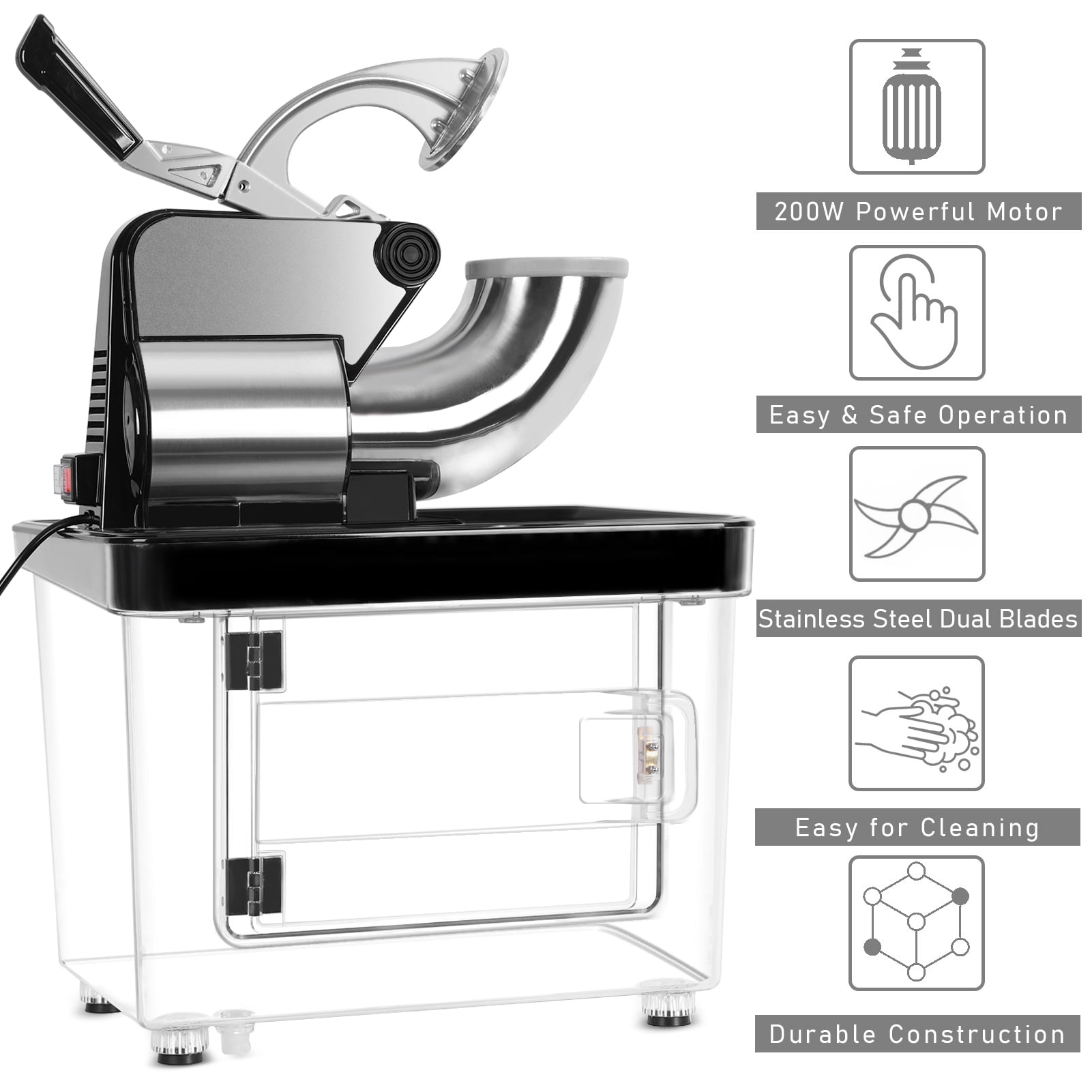 Fogcroll 110v Commercial Ice Crusher 660lbs/H, Etl Approved 350w Electric Snow Cone Machine with Dual Blades, Stainless Steel Shaved Ice Machine with Safety On/Off Switch for Family, Restaurants, Bars