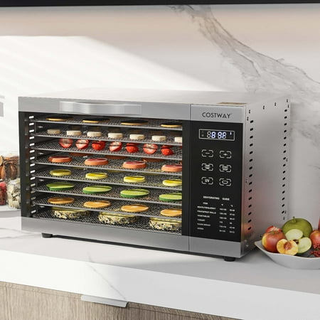 Costway - Food Dehydrator Dryer Machine 85°F-160°F with 8 Detachable Mesh Trays & Timer - Silver