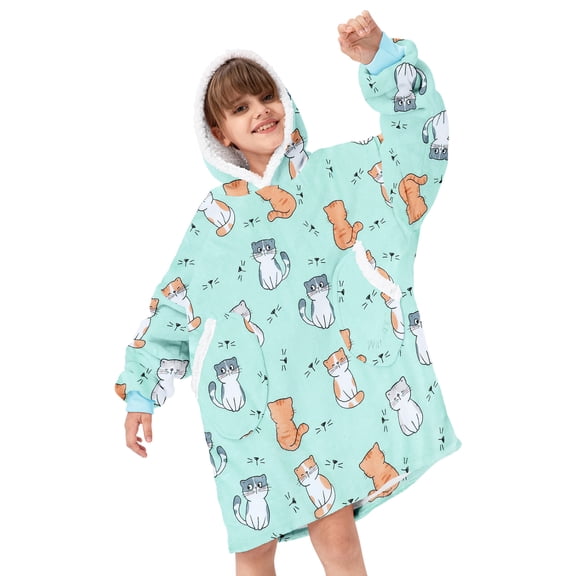 Zando Kids Blanket Hoodie Oversized Warm Cozy Wearable Blanket Hooded Sweatshirt for Boys Girls Cat