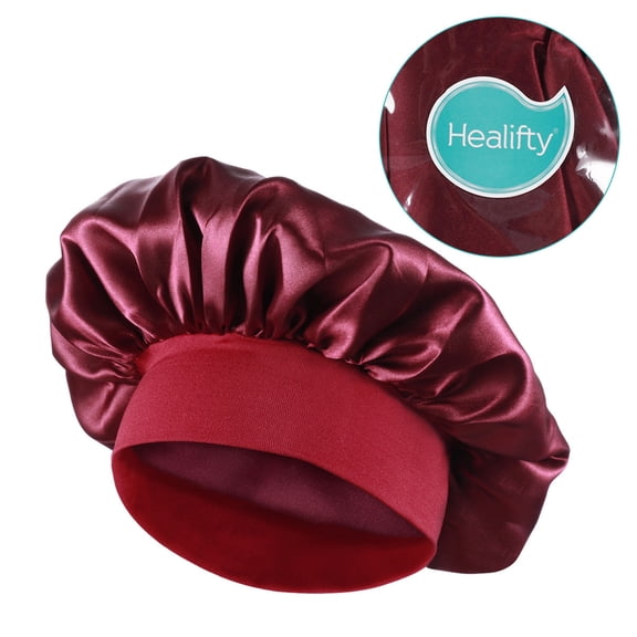 GOOHOCHY Satin Cap for Hair Sleeping with Elastic Headband Dark Red 1Pcs 56-58in Moisture Retention