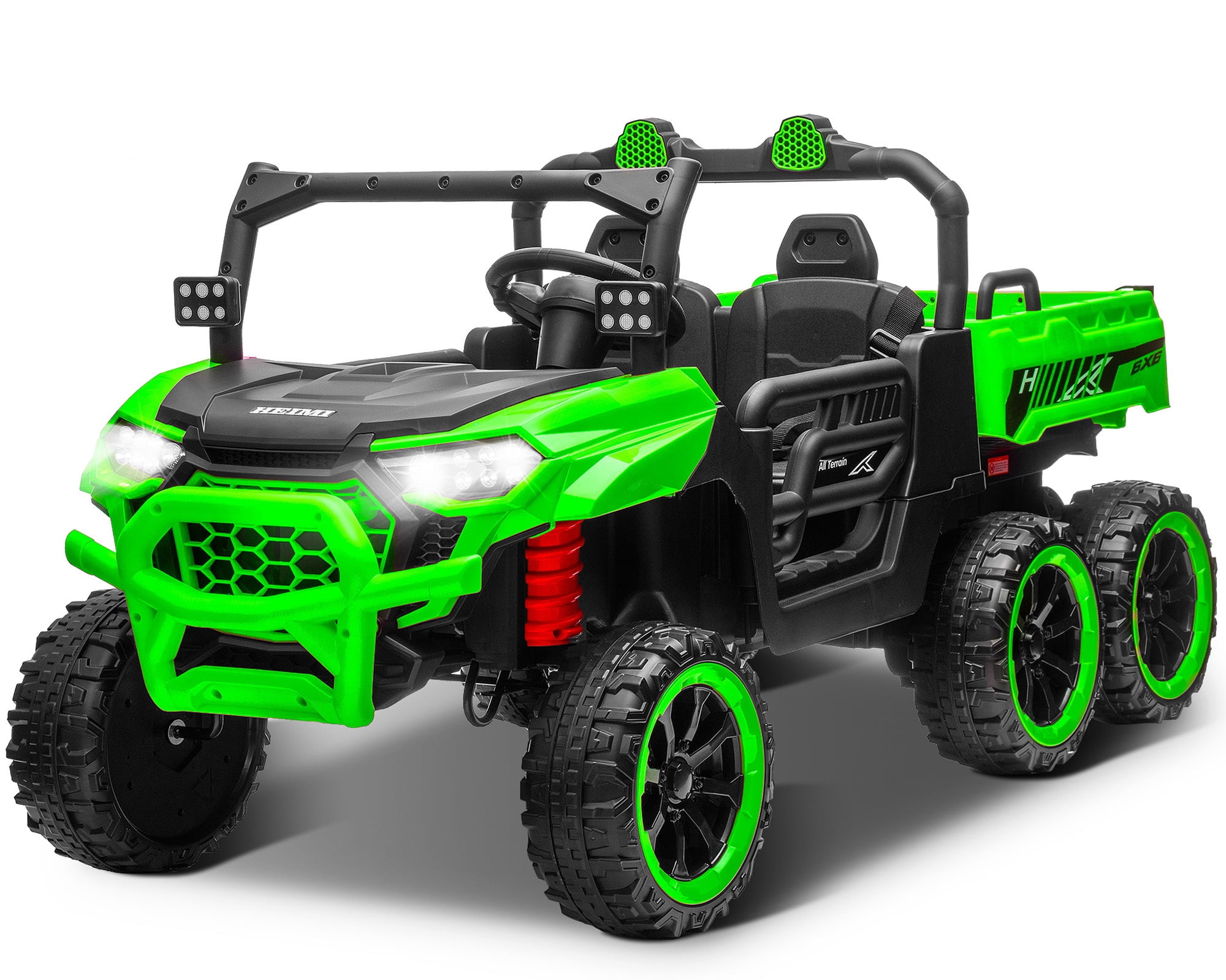 Letsgokid 24V 2-Seater Ride On Dump Truck with Remote Control, 4WD 6-Wheel Electric Car for Big Kids with Electric Dump Bed, 20in Seat, 400W Powerful Motor, LED Lights, Music, Ages 3+