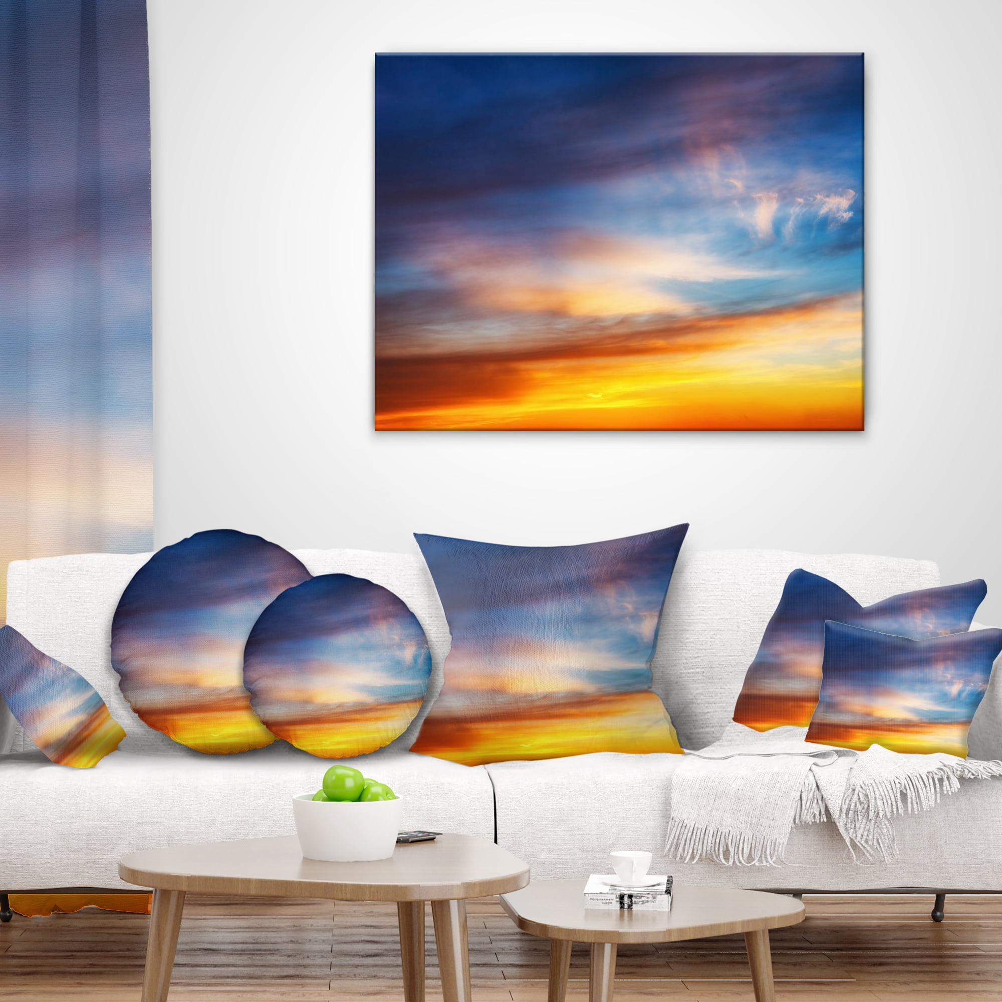 Designart Sunset Dramatic Yellow Sky Clouds - Seashore Throw Pillow - 18x18