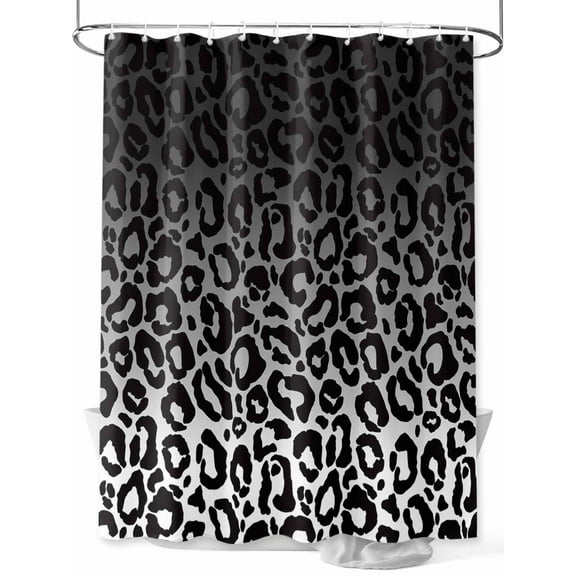 Ombre Leopard Shower Curtain, Print Black White Gradient Waterproof Shower Curtain Set with 12 Hooks Lightweight Washable Fabric Shower Curtains for Bathroom 60x72 Inches