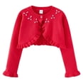 thumbnail image 5 of GYRATEDREAM Girls' Knitted Bolero Cardigan Sweater Kids Long Sleeve Button Closure Cropped Knitwear Cover Up for 8-9Y Red, 5 of 9
