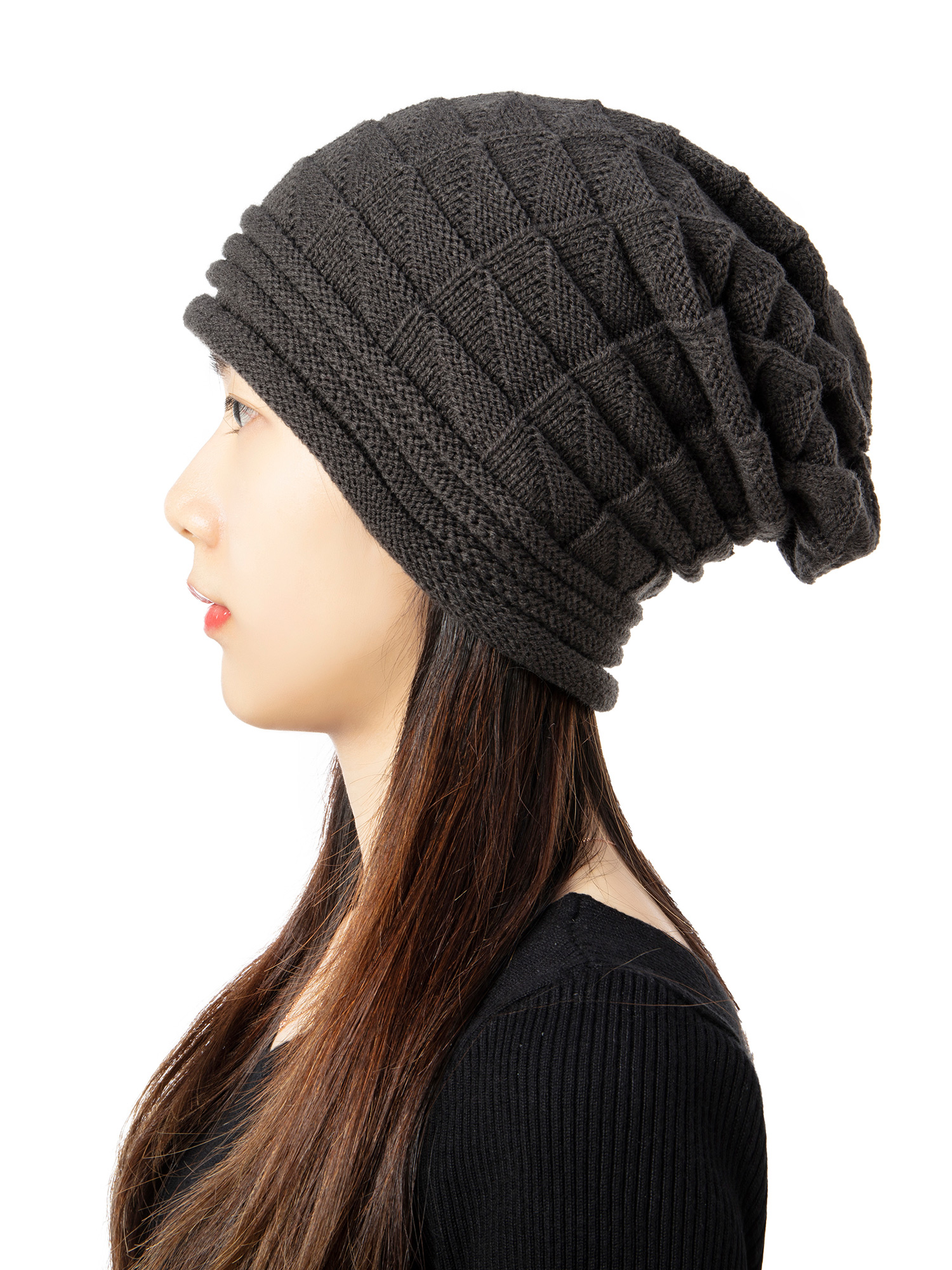 Fashion Autumn Winter Girl Beanie Hat Women Slouch Winter Knit Hip-hop Cap Beanie Baggy Hat Ski Crochet Oversized Chunky Stretchy Slouchy Beanie Hat 2 Pack - image 5 of 8