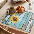 thumbnail image 3 of Summer Sunflower Placemats Set of 12 Blue Wood Grain Farmhouse Country Place Mats Indoor Wipeable Table Mats Washable Cloth Dining Table Placemats for Kitchen Holiday Party Home Decor 13x19 Inch, 3 of 9