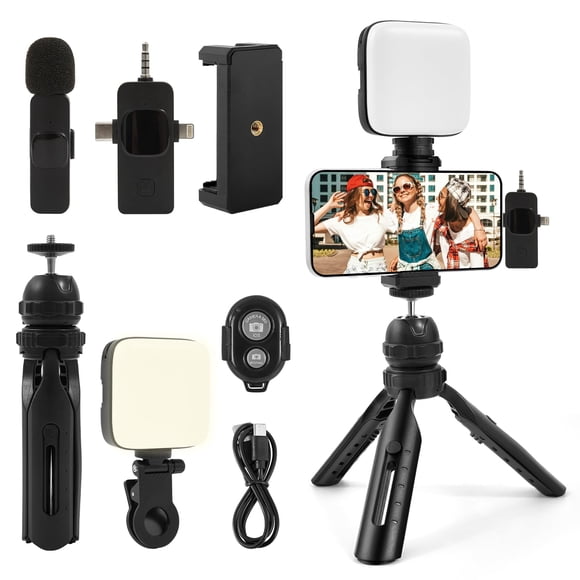Kit de Vlogging Kalofaye Micrófono Inalámbrico Trípode Luz Suave
