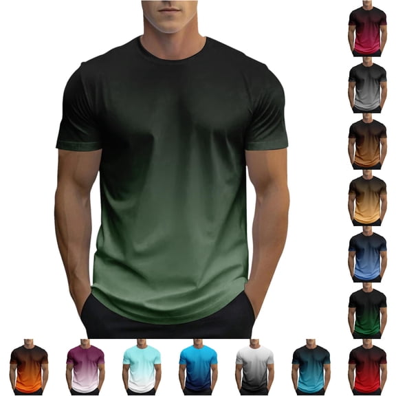 XIAONU Men's Gradient Crew Neck T Shirt Short Sleeve Casual Daily Tees