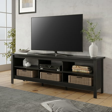 75 inch TV Stand Wood Media Console Storage Cabinet Black Entertainment Center
