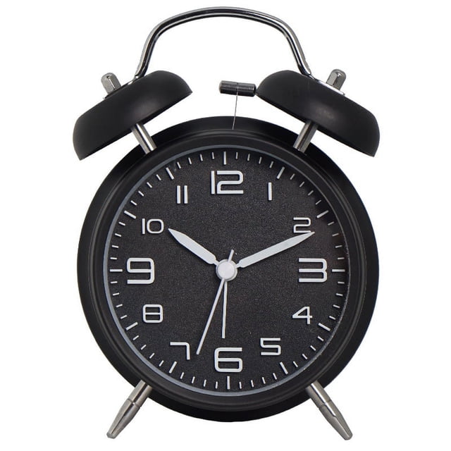 Reloj despertador de 4 pulgadas con campana doble para personas que duermen mucho, retroiluminación, funciona con pilas, reloj despertador antiguo para dormitorios (negro)