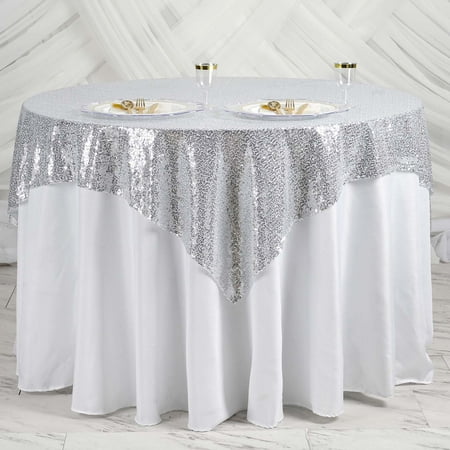 

Efavormart LUXURY Silver Sequin Square Tablecloth Overlay Square Tablecloth Cover For Wedding Party Event Banquet - 60 x 60