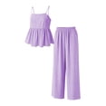 thumbnail image 5 of CCRFTGI Girls Summer Outfits Size 10-12 Cotton Linen 2 Piece Outfits Solid Ruffle Strapless Tube Top and Trouser Girls' Clothing Sets for KIds Purple 9-10 Years, 5 of 6