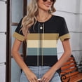 thumbnail image 4 of Camisetas Casuales de las Mujeres Estampadas Cuello Tripulado Manga Corta Superior, Ligera Mezcla de Poliéster Blusa de Moda, 4 of 5