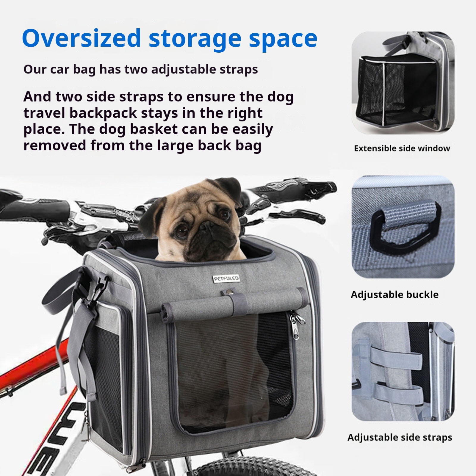 Foldable Front Bike Pet Backpack for Dogs 4 In 1 Convertible Shoulder Bag Car Seat with Cushion Reflective Strips Lightweight Durable Design for Small Travel Outdoor Adventures